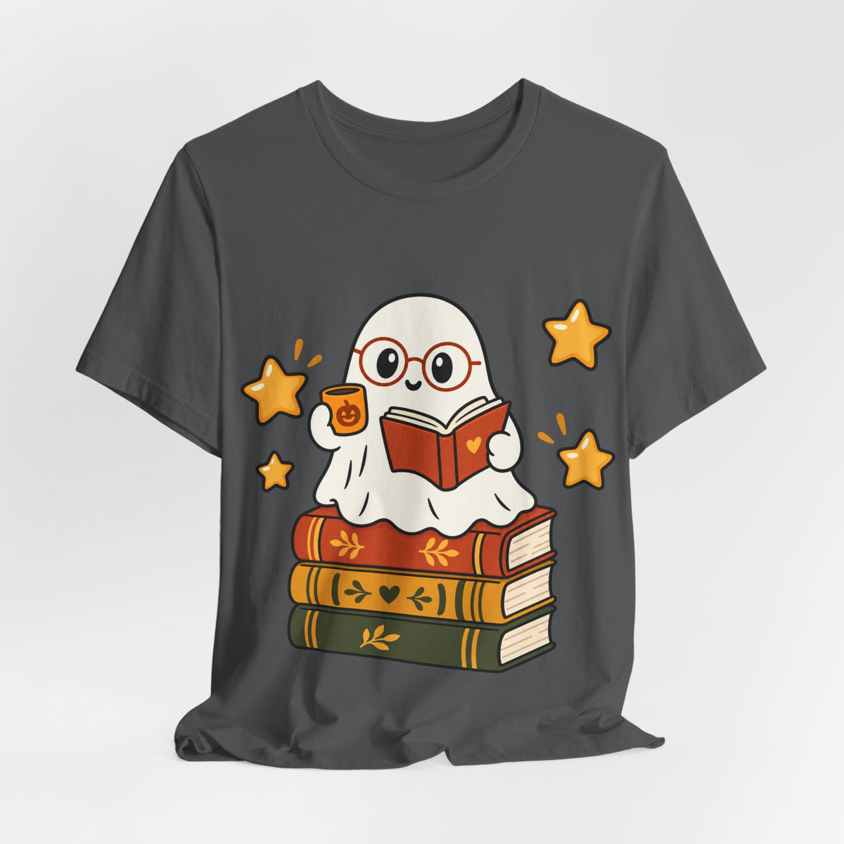 Bookworm Ghost Tee — Cute Reading Ghost with Glasses & Books Shirt