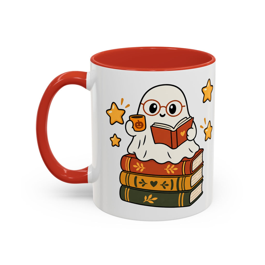 Reading Ghost Coffee Mug — Cute Halloween Book Lover Accent Mug 11oz / 15oz