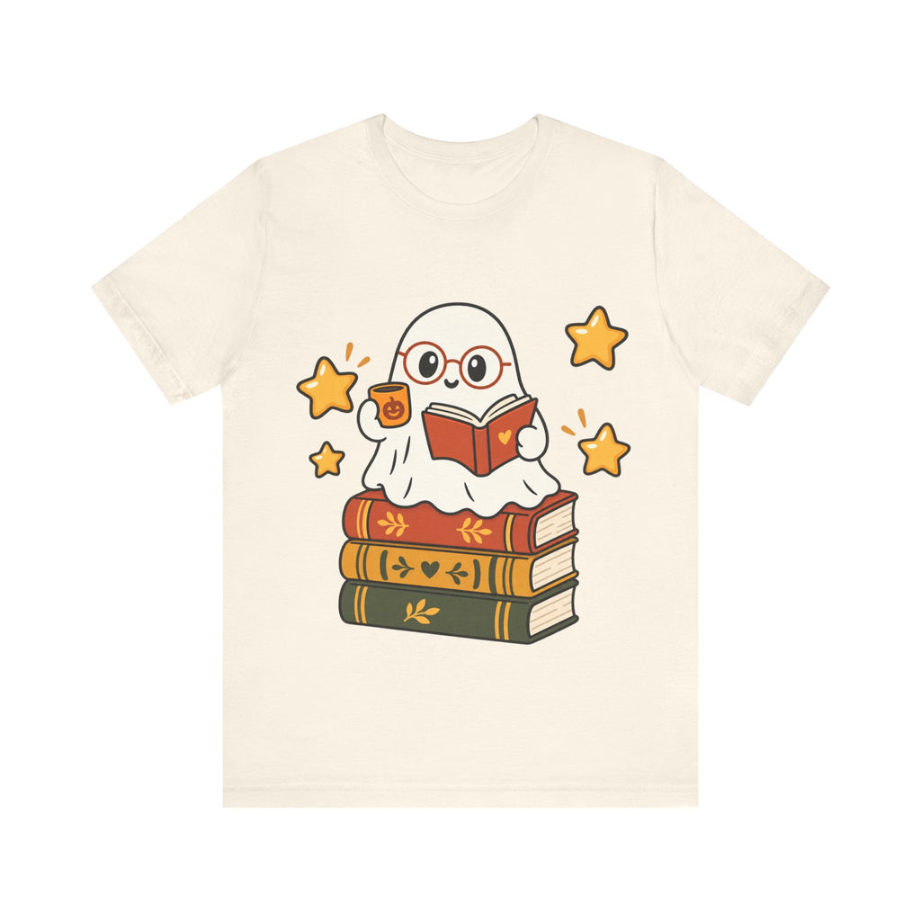 Bookworm Ghost Tee — Cute Reading Ghost with Glasses & Books Shirt