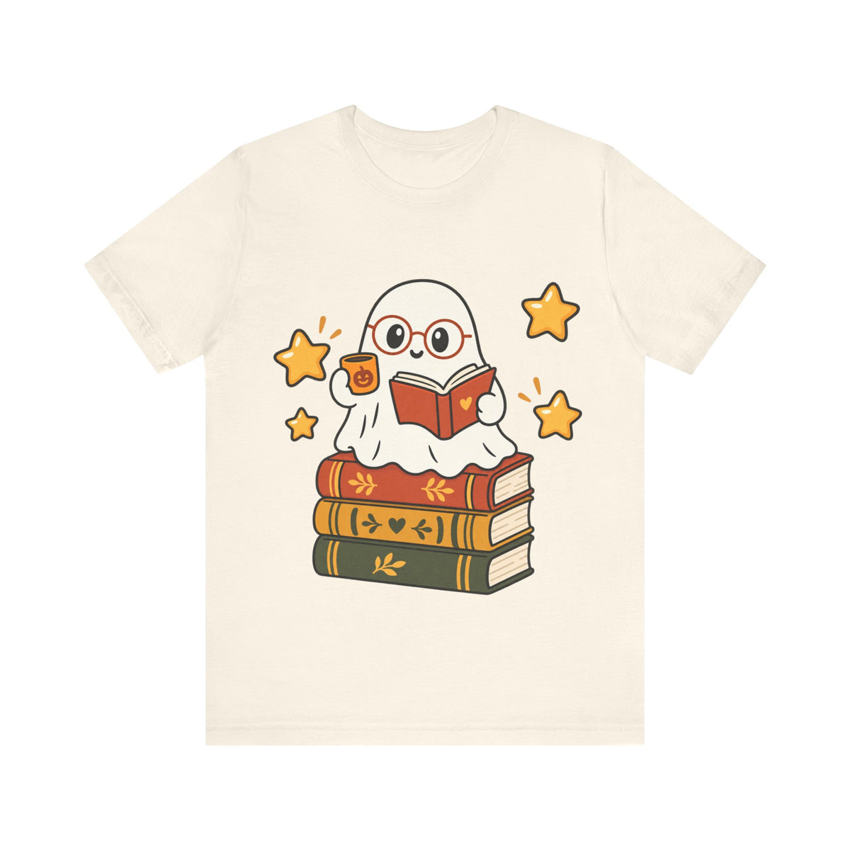 Bookworm Ghost Tee — Cute Reading Ghost with Glasses & Books Shirt