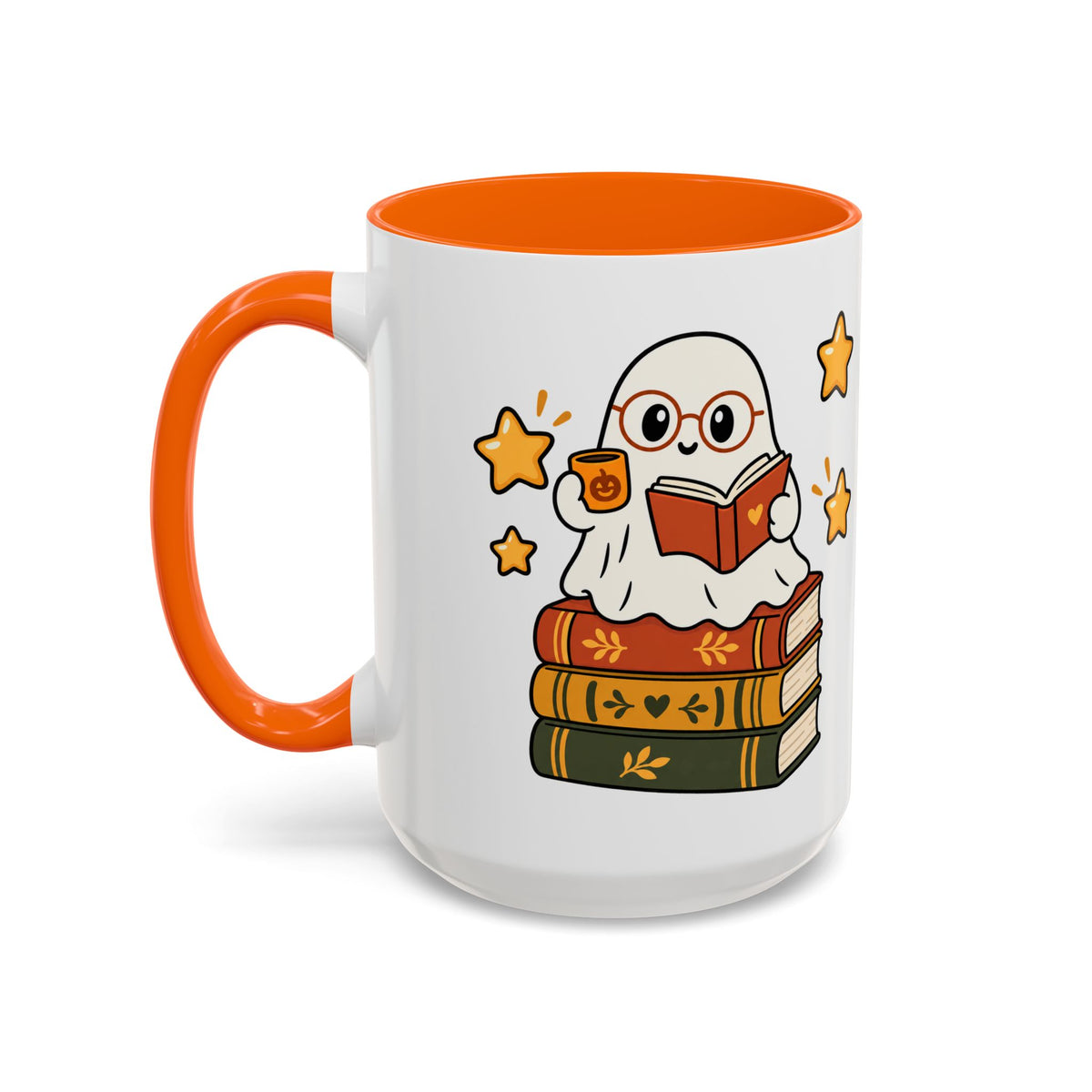 Reading Ghost Coffee Mug — Cute Halloween Book Lover Accent Mug 11oz / 15oz