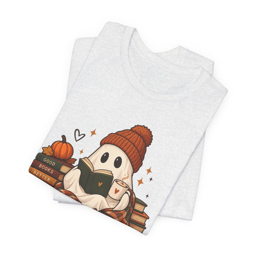 Cute Ghost with Books, Pumpkin & 'Cozy Season' Fall Shirt