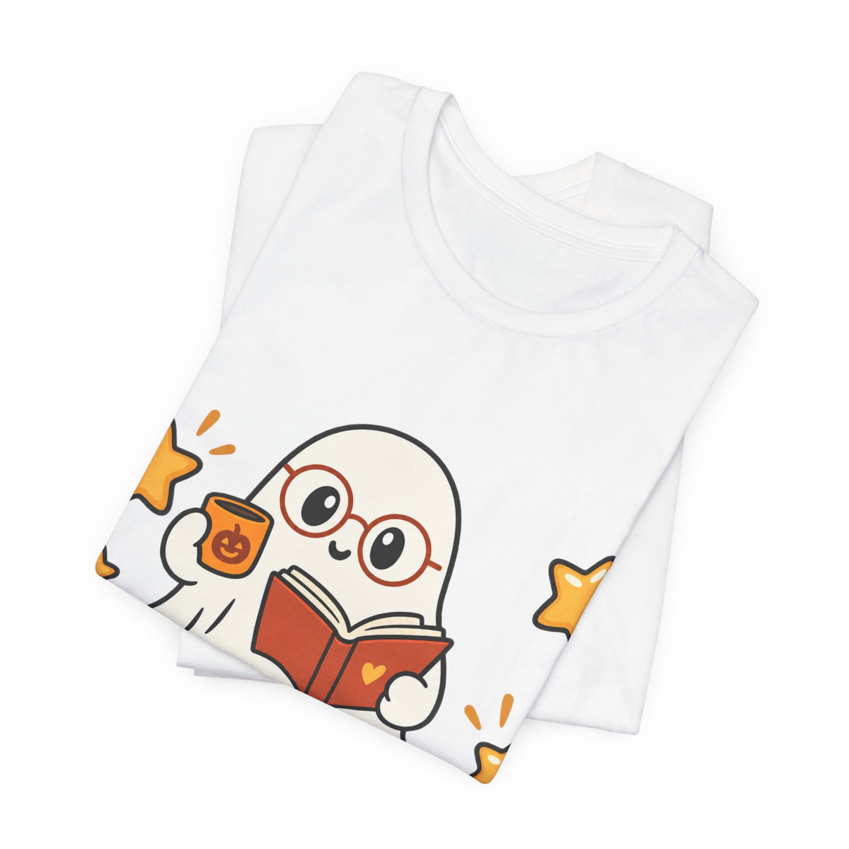 Bookworm Ghost Tee — Cute Reading Ghost with Glasses & Books Shirt