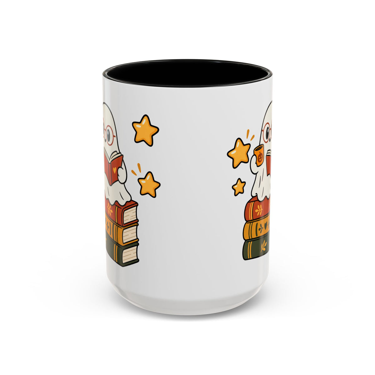Reading Ghost Coffee Mug — Cute Halloween Book Lover Accent Mug 11oz / 15oz