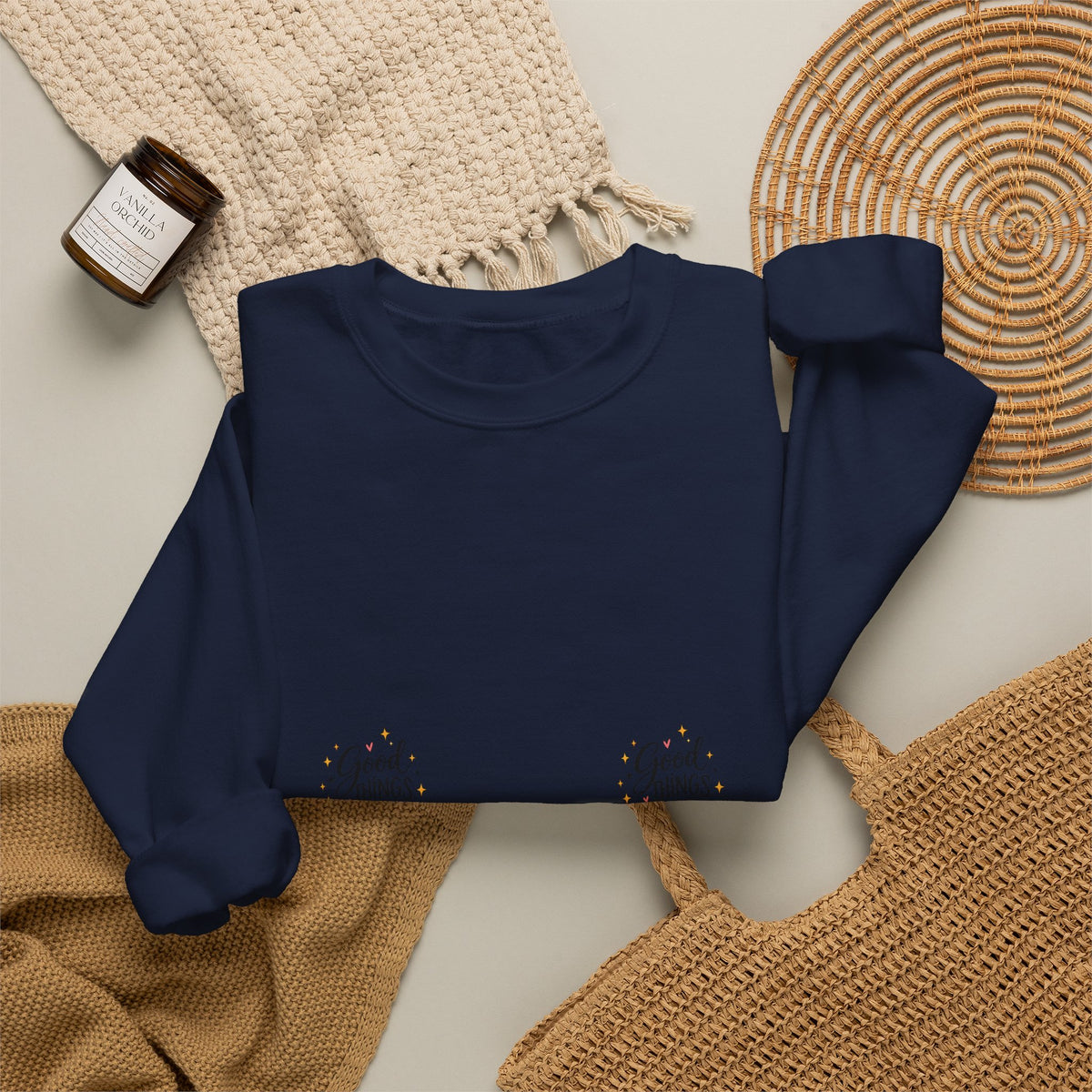 Good Vibes Floral Inspirational Crewneck Sweatshirt