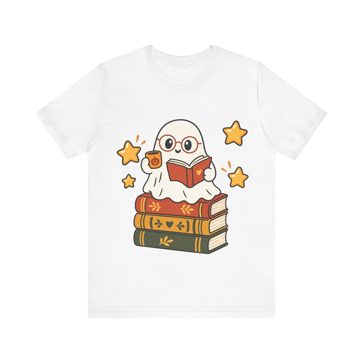 Bookworm Ghost Tee — Cute Reading Ghost with Glasses & Books Shirt