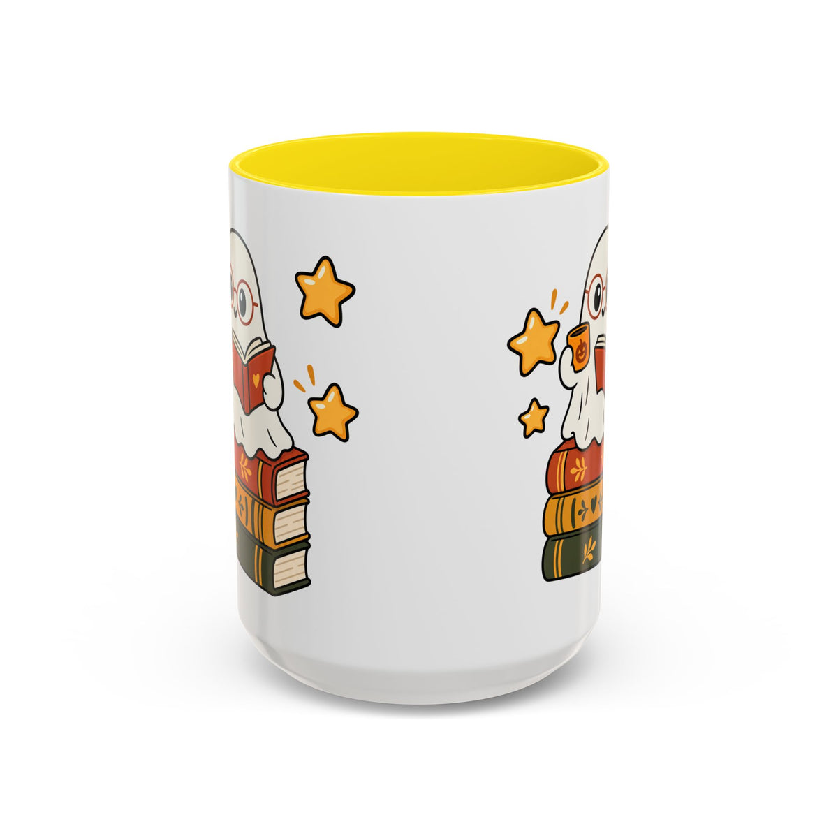 Reading Ghost Coffee Mug — Cute Halloween Book Lover Accent Mug 11oz / 15oz
