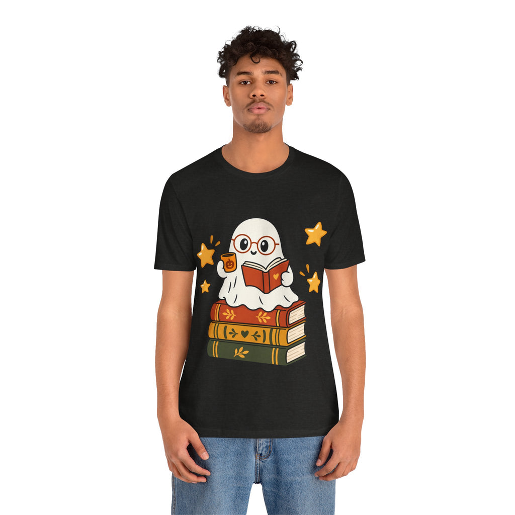 Bookworm Ghost Tee | Cute Reading Ghost with Glasses & Books Shirt