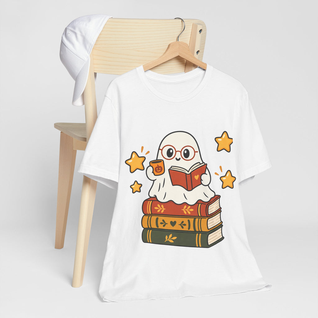 Bookworm Ghost Tee | Cute Reading Ghost with Glasses & Books Shirt