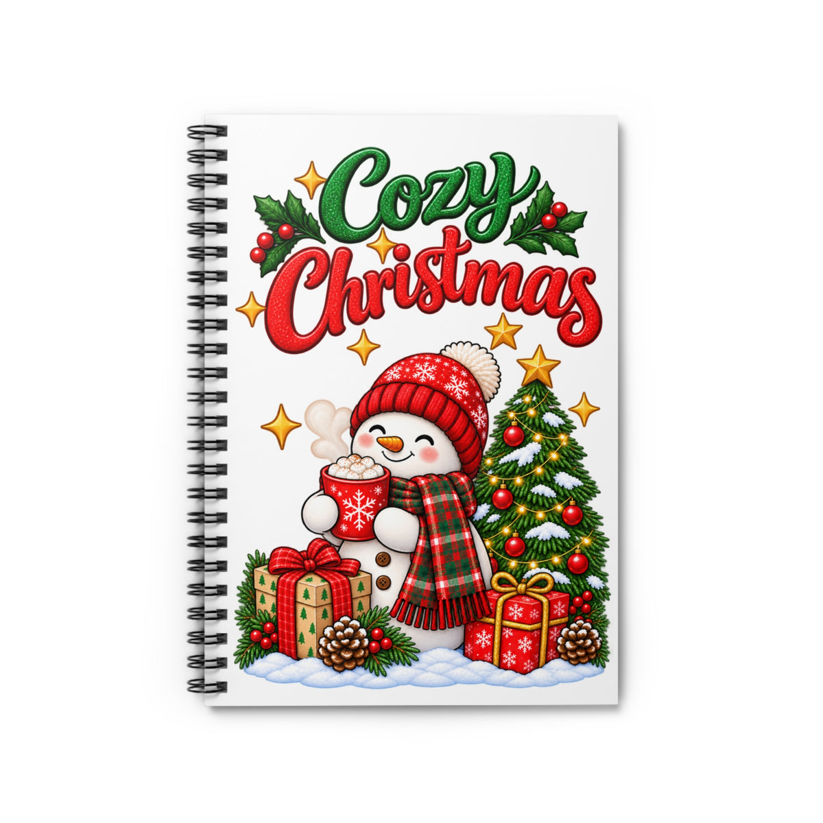 Cozy Christmas Snowman Spiral Notebook, Holiday Journal, Christmas Gift