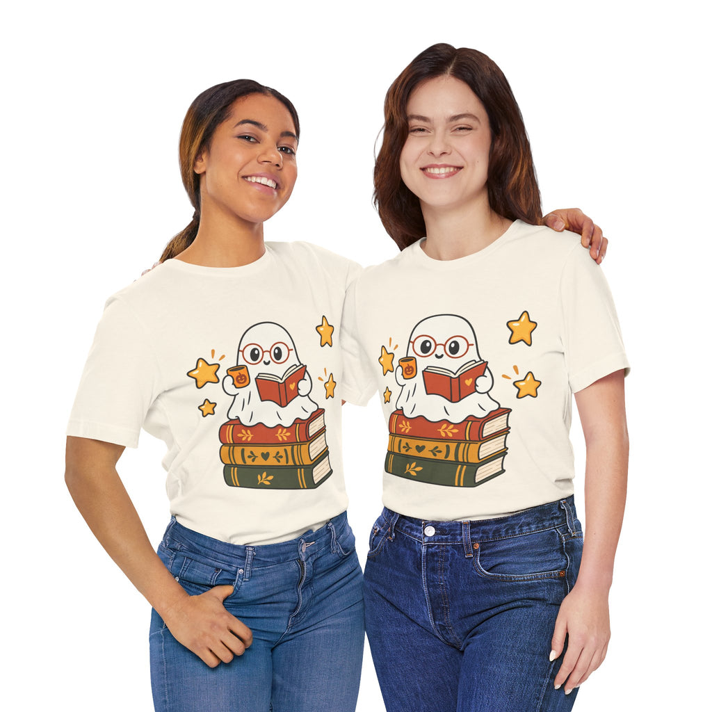 Bookworm Ghost Tee — Cute Reading Ghost with Glasses & Books Shirt