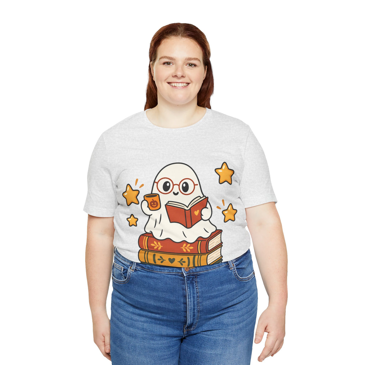 Bookworm Ghost Tee | Cute Reading Ghost with Glasses & Books Shirt