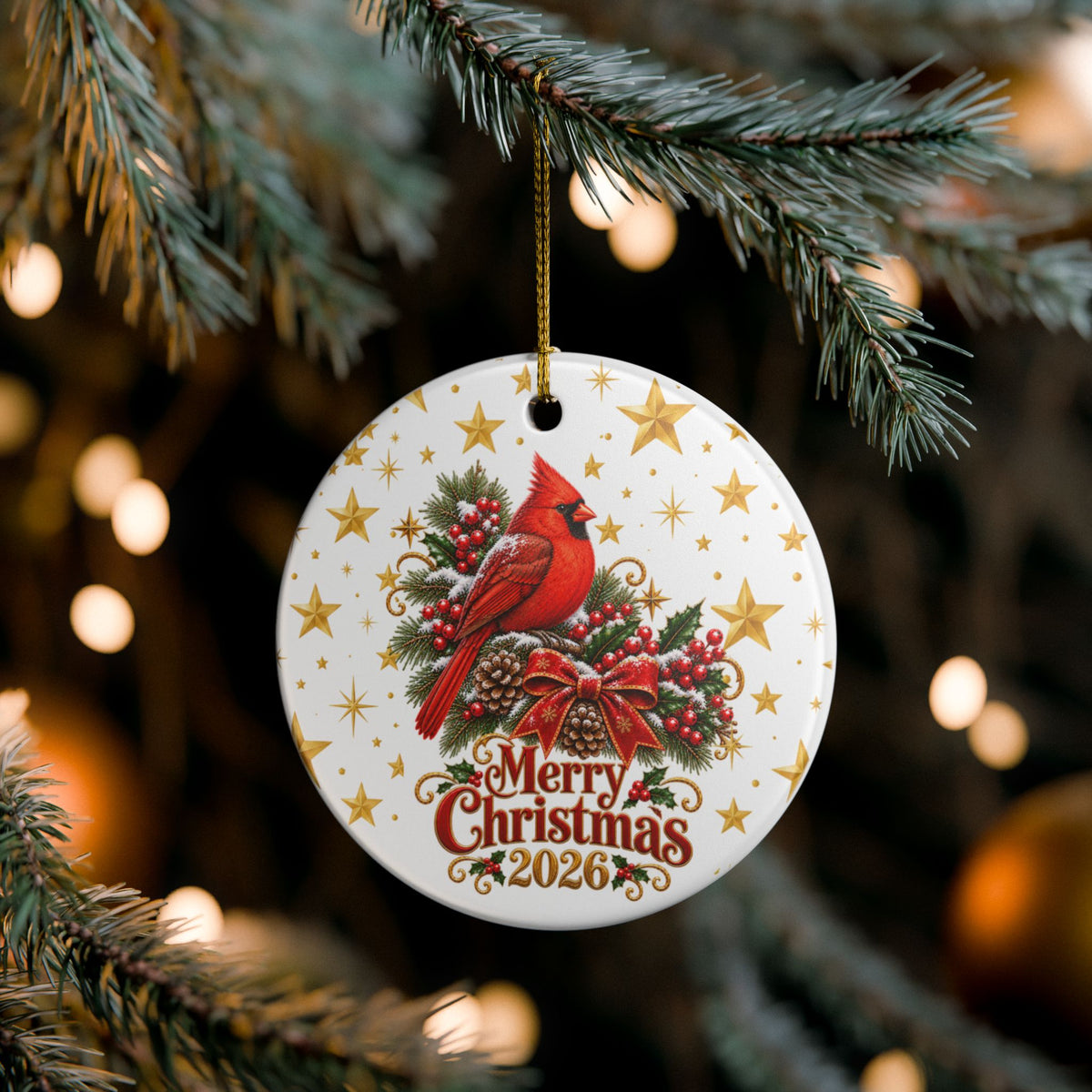 Personalized Cardinal Christmas Ornament 2026 - Premium Double-Sided Ceramic Holiday Decor