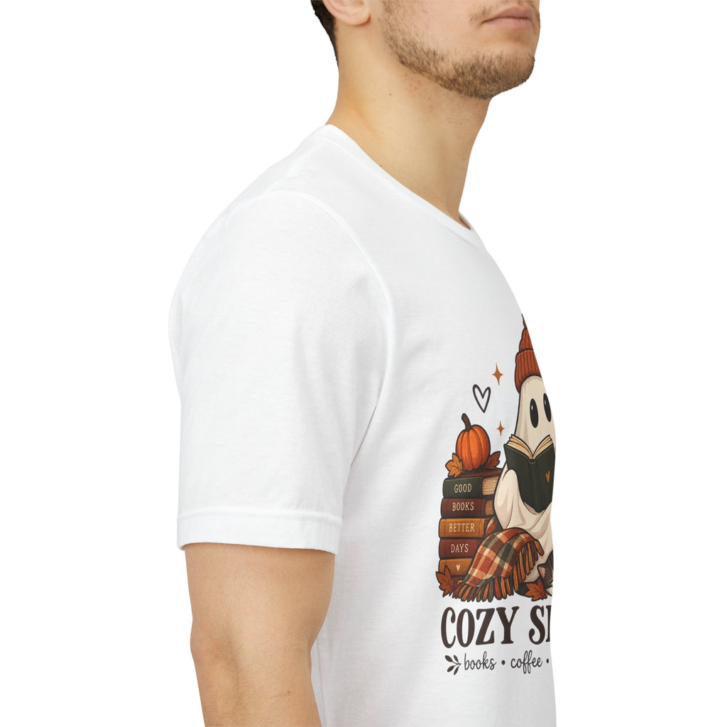 Cute Ghost with Books, Pumpkin & 'Cozy Season' Fall Shirt