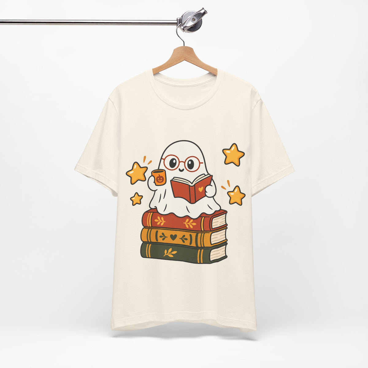 Bookworm Ghost Tee — Cute Reading Ghost with Glasses & Books Shirt