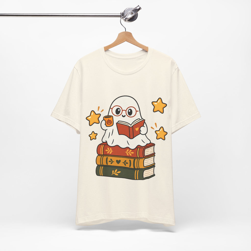 Bookworm Ghost Tee | Cute Reading Ghost with Glasses & Books Shirt
