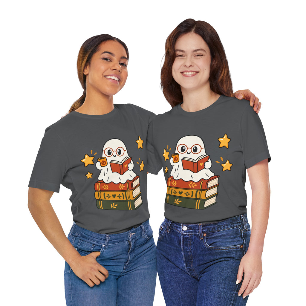 Bookworm Ghost Tee | Cute Reading Ghost with Glasses & Books Shirt