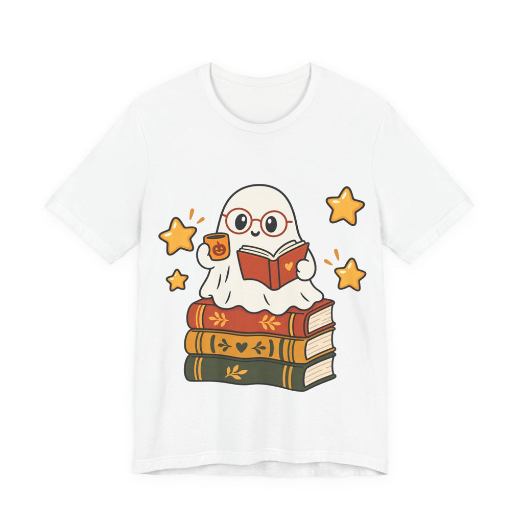 Bookworm Ghost Tee — Cute Reading Ghost with Glasses & Books Shirt