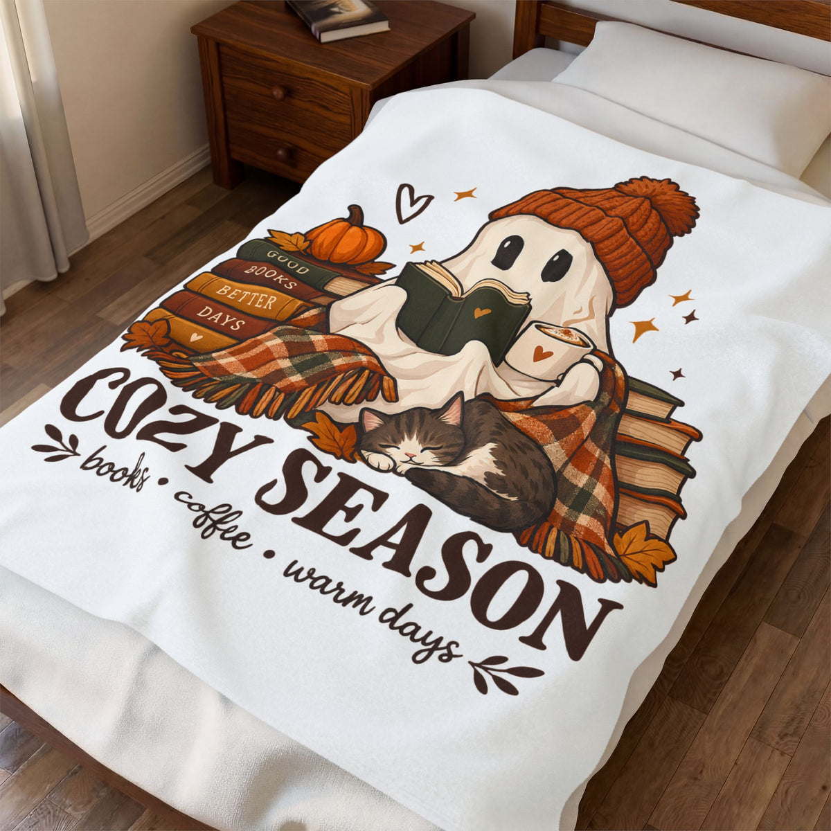 Cozy Season Ghost Blanket - Cute Fall Book Lover Gift