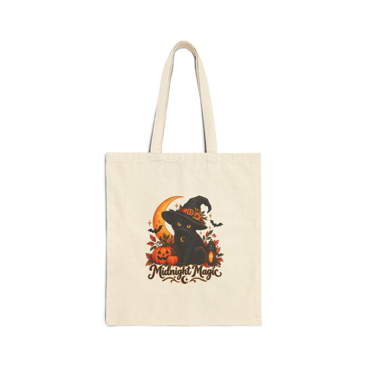 Midnight Magic Witchy Black Cat Tote Bag | Cute Spooky Canvas Book Bag