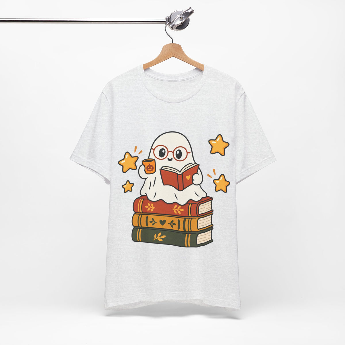 Bookworm Ghost Tee — Cute Reading Ghost with Glasses & Books Shirt