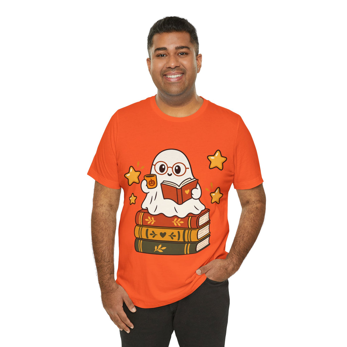 Bookworm Ghost Tee — Cute Reading Ghost with Glasses & Books Shirt