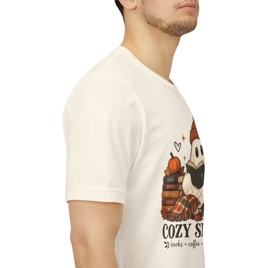 Cute Ghost with Books, Pumpkin & 'Cozy Season' Fall Shirt
