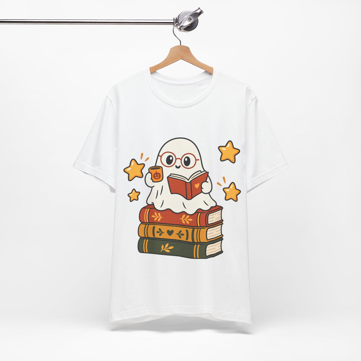 Bookworm Ghost Tee | Cute Reading Ghost with Glasses & Books Shirt