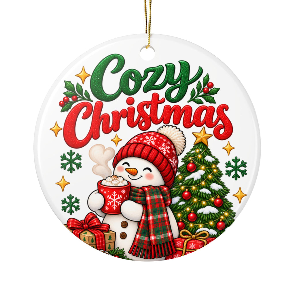Cozy Christmas Snowman Ceramic Ornament, Double-Sided Holiday Tree Decoration, Christmas Gift
