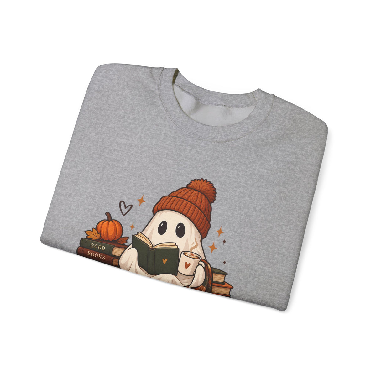 Cozy Season Sweatshirt — Cute Ghost with Books, Coffee & Warm Vibes