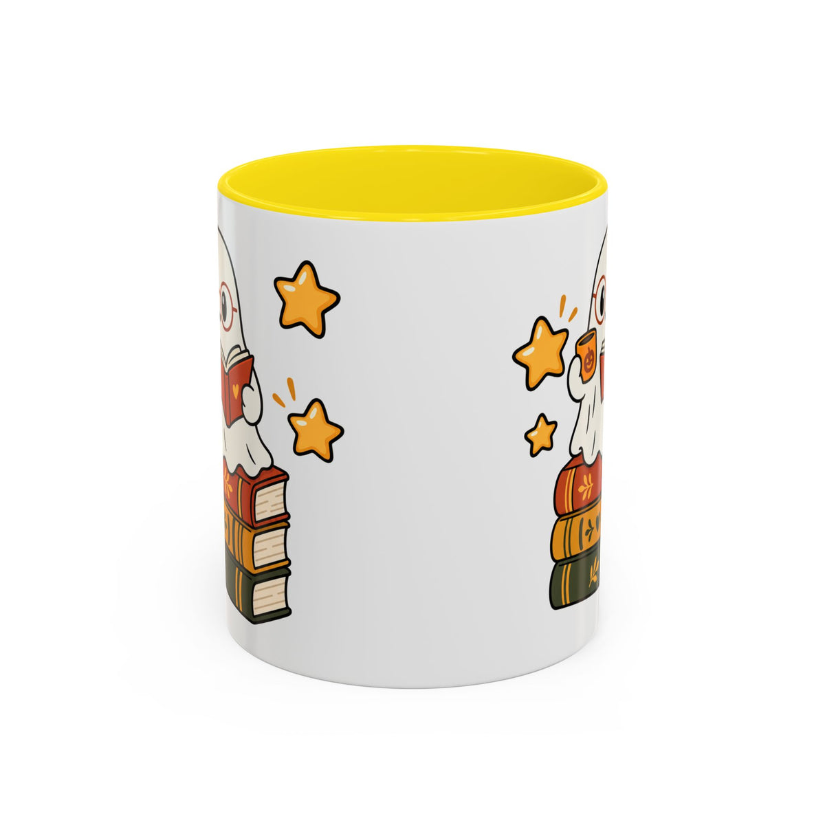 Reading Ghost Coffee Mug — Cute Halloween Book Lover Accent Mug 11oz / 15oz